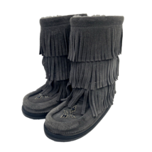 Manitobah Mukluks Buffalo Dancer Boots Gray Suede Youth Girl&#39;s Size Y1 - £48.74 GBP