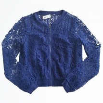 Miss Me Dark Navy Crochet Full Zip Front Lined Bomber Jacket Size M NWT - £37.96 GBP