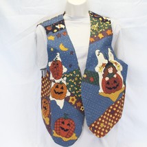 Halloween Vest Reversible &amp; Boo Pin Ghost Pumpkins Candy Corn  Women Large - £27.67 GBP