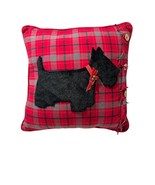 SCOTTIE DOG Decorative Throw Pillow 3D Furry Applique Red Plaid Buttons ... - £23.90 GBP