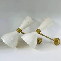 Pair of Wall Italian Sconce with Shinny White in Raw Brass Finish , Vintage Wall - £81.07 GBP+