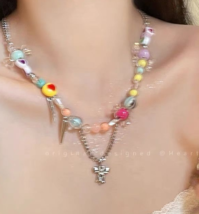 Colorful love butterfly beaded necklace women&#39;s new explosive collarbone... - £15.73 GBP