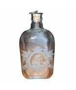 Vintage Acid Etched Glass Pinch Bottle Decanter Floral Metal Cork Cap - £16.52 GBP