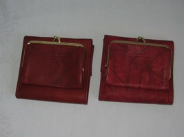 Two Red Leather Vtg Wallets Genuine Top Grain Cowhide Coin Purse Credit Card - £8.56 GBP