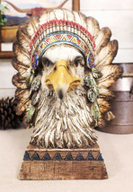 Rustic Western Tribal Indian Warrior Chief Headdress Eagle Figurine With Base - £31.96 GBP