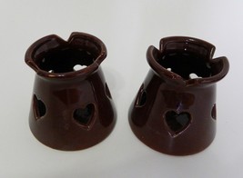 Brown Pottery Candle Warmers Votive Holders w/ Cut Out Heart Designs Set of Two - £9.97 GBP