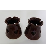 Brown Pottery Candle Warmers Votive Holders w/ Cut Out Heart Designs Set... - £10.02 GBP