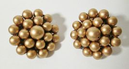 Vtg Clip On Earrings Marked Japan Bronze Gold Tone Beaded Cluster  - $15.99