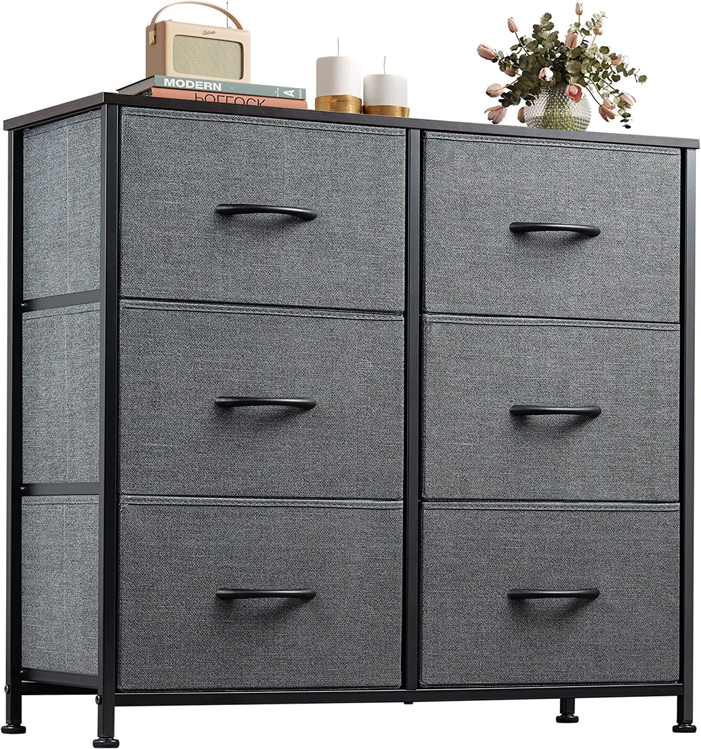 Wlive Dark Grey Fabric Dresser For Bedroom, 6-Drawer Double Dresser, Sto... - $68.98