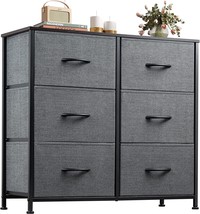 Wlive Dark Grey Fabric Dresser For Bedroom, 6-Drawer Double Dresser, Storage - £57.53 GBP