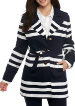 NEW CROWN &amp; IVY NAVY BLUE STRIPES COTTON BELTED TRENCH COAT SIZE PXL PET... - £52.99 GBP