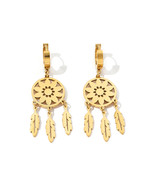 Gold Dream Catcher Feather Fringed Alloy Dangle Earrings - $7.92 CAD