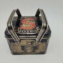 Vintage Singer Sewing Machine Square Tin Metal Double Handles Storage Ba... - $14.84