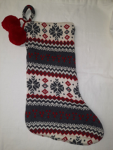 CBK Ganz Gray White Red Fair Isle Knit Christmas Stocking Wool Lined ~ Very Nice - $24.70