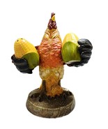 Large Vintage Ceramic Rooster Holding Corn-On-The-Cob Salt &amp; Pepper Shakers - $443.82 MXN