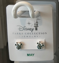 Disney Parks Minnie Mouse Faux Emerald May Birthstone Stud Earrings Silver Color - $32.90