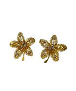 Vintage Gold Tone Filigree Flower Brooch Lot Rhinestone Made in Austria - $22.50