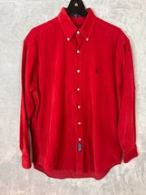 Ralph Lauren Shirt Men&#39;s Medium Red Button Up Corduroy Blaire Pinwale 90s - £39.31 GBP