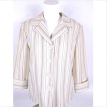 Dressbarn Women&#39;s Suit Coat Medium Lined Long Sleeve Ivory Striped - £23.74 GBP