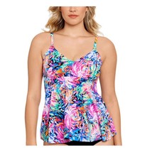 Swim Solutions Printed Lined Stretch Deep V Neck Adjustable Tankini - £26.81 GBP