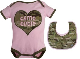 2-Piece Baby Girls Pink Bodysuit with Multicam &quot;Camo Cutie&quot; Embroidered ... - £31.75 GBP