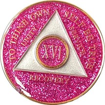 16 Year AA Medallion Glitter Pink Tri-Plate Chip XVI - £14.23 GBP