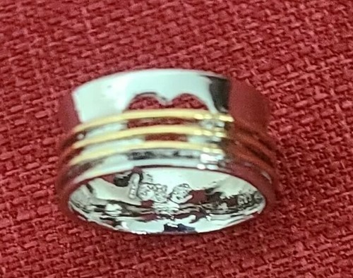 Handcrafted ~ Heart/Love ~ Wide Band Ring ~ Size 8 ~ Silver & Gold in Color Item image 2