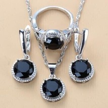 6Ct Round Cut Simulated Black Spinal Women&#39;s Jewelry Set 14K White Gold Plated - £118.86 GBP