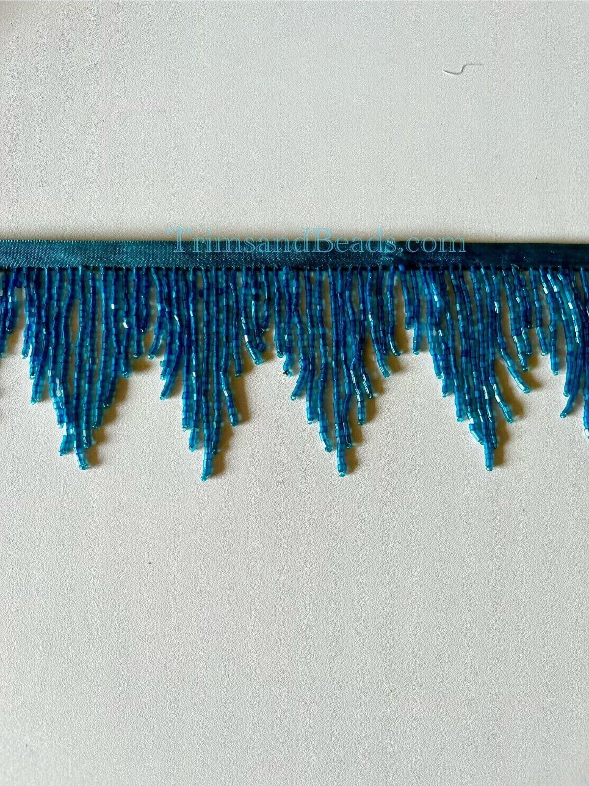 3" BLUE Glass BUGLE Beaded CHEVRON Bead Fringe Lamp Costume Trim