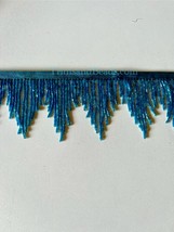 3&quot; BLUE Glass BUGLE Beaded CHEVRON Bead Fringe Lamp Costume Trim - $13.99