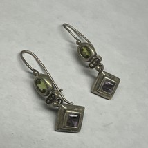Vintage Estate Sterling Silver Amethyst Peridot Gemstone Dangle Earrings... - $763.91 MXN