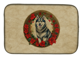 Alaskan Malamute Christmas Flowers Dish Drying Mat - Absorbent, Machine Washable - $24.74