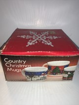 Alan Wood Country Christmas Mugs Coffee Cups Set Of 4 80s Holiday Houze - £20.96 GBP