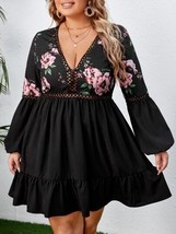 VCay Black Floral Smock Babydoll Dress 2X Woman Curve Floral Goth Tiered... - $16.15
