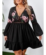 VCay Black Floral Smock Babydoll Dress 2X Woman Curve Floral Goth Tiered... - €13,82 EUR