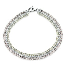 Sterling Silver Triple Row Tri-colored CZ Tennis Bracelet - £75.93 GBP