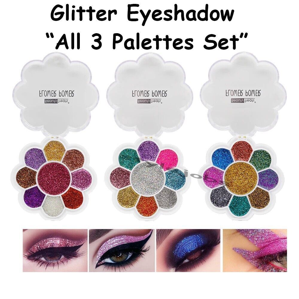 Beauty Treats Flower Power Glitter Eyeshadow Palette 3 PCS Set - $9.95