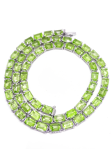 Silver Peridot Tennis Chain 925 Silver Peridot Necklace August Necklace Men - $560.83+