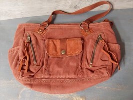 Fossil Classic Genuine 1954 Brick Rust Canvas Purse Zipper Close Pockets 14x10 - £29.50 GBP