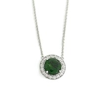 Round Green Chrome Diopside Diamond Halo Pendant Necklace 14K White Gold 1.64 TW - £970.29 GBP