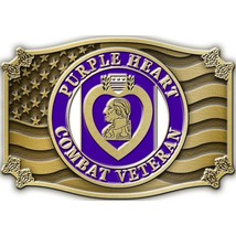 Purple Heart Combat Wounded Belt Buckle Enamel - £17.14 GBP