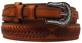 Western 1-1/2&quot; Wide Ranger Arrow Laced Full-Grain Tan Leather Belt 26RS14R - £47.44 GBP