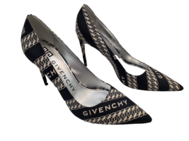 GIVENCHY &quot;M&quot; 100m Navy Logo Jacquard Pumps In Blue and White  -  Size 41 - £373.59 GBP