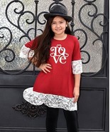 $59 Beary Basics Red &#39;Love&#39; Lace-Accent Bell-Sleeve Top/Leggings Size 6 ... - £13.20 GBP