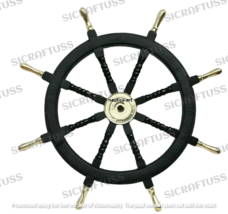 36&quot; Wooden Ship Wheel With Brass Handles For Wall Decor Wall Hanging Home Decor. - £119.76 GBP