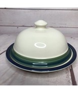 Pfaltzgraff Butter Dish Dome Round Cheese Ocean Breeze Stoneware Platter - $42.14 CAD