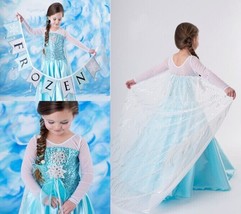 New Princess ELSA Snowflake Costume Dress Cosplay Party Dress up - £12.61 GBP+