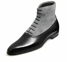 Handmade Men fashion Gray and black Ankle boots, Men suede leather ankle boot - £127.59 GBP