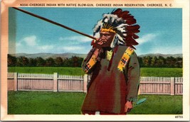 Postcard Cherokee Indian with Native Blow-Gun Cherokee NC North Carolina a4 - £17.76 GBP