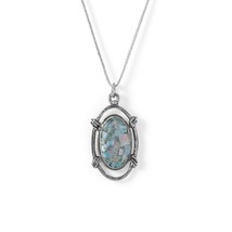 Oxidized Rope Ancient Roman Glass Oval Pendant 925 Silver Women Necklace 18&quot; - £193.00 GBP